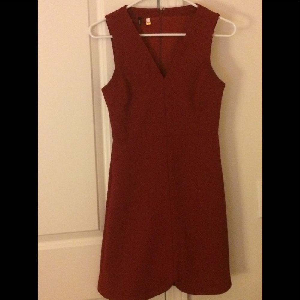 Red mini Fit and Flare V neck Dress